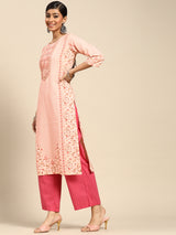 Pink Printed Rayon Kurta