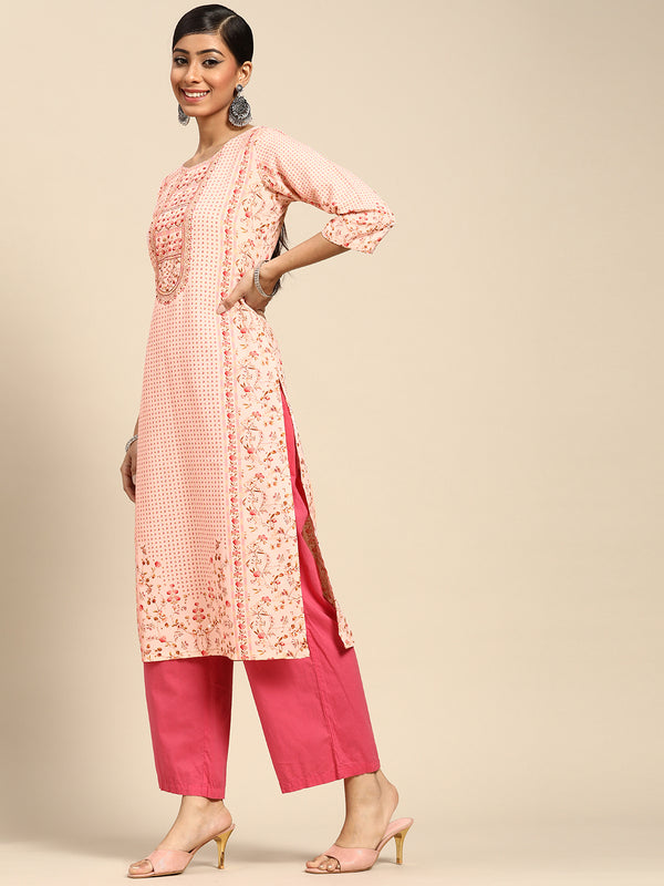 Pink Printed Rayon Kurta