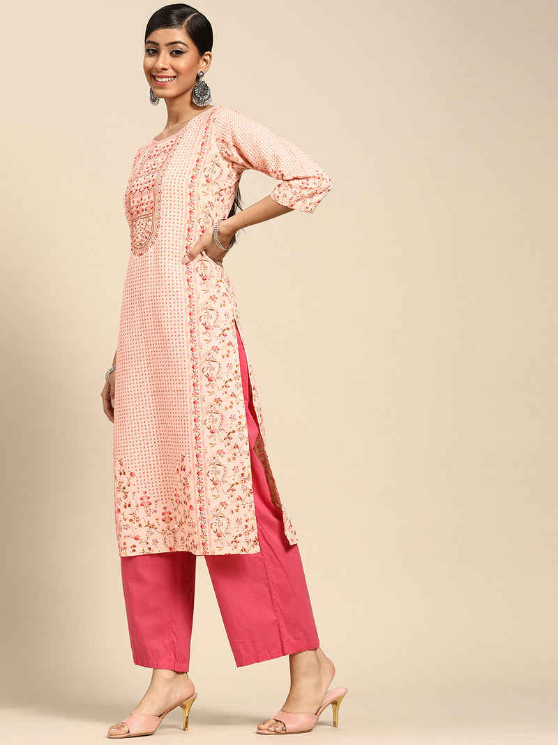 Pink Printed Rayon Kurta