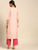 Pink Printed Rayon Kurta