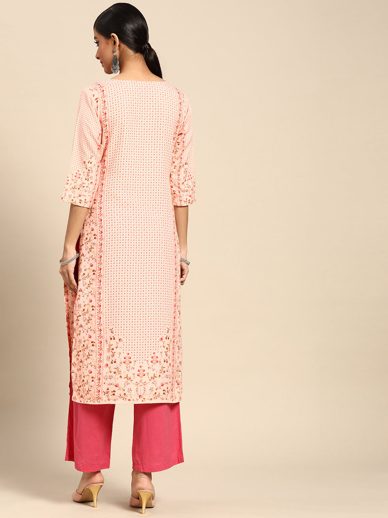 Pink Printed Rayon Kurta