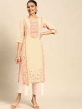 Yellow Printed Rayon Kurta