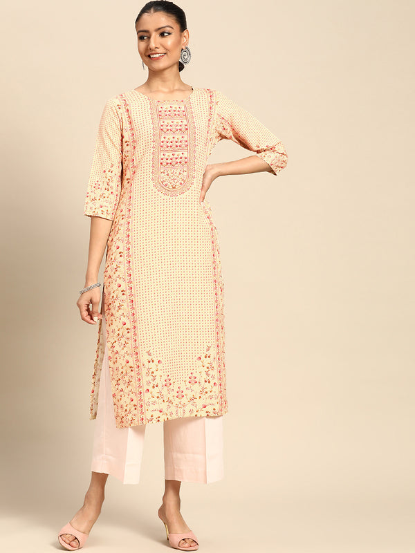 Yellow Printed Rayon Kurta