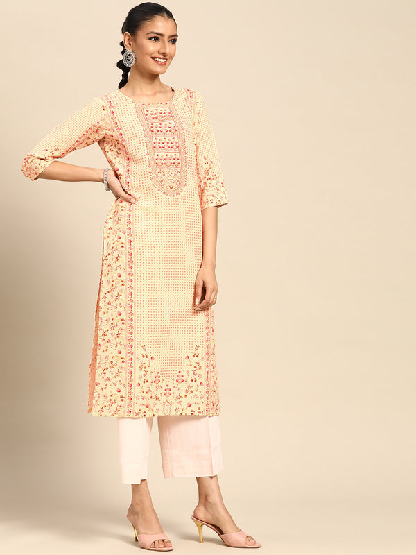 Yellow Printed Rayon Kurta