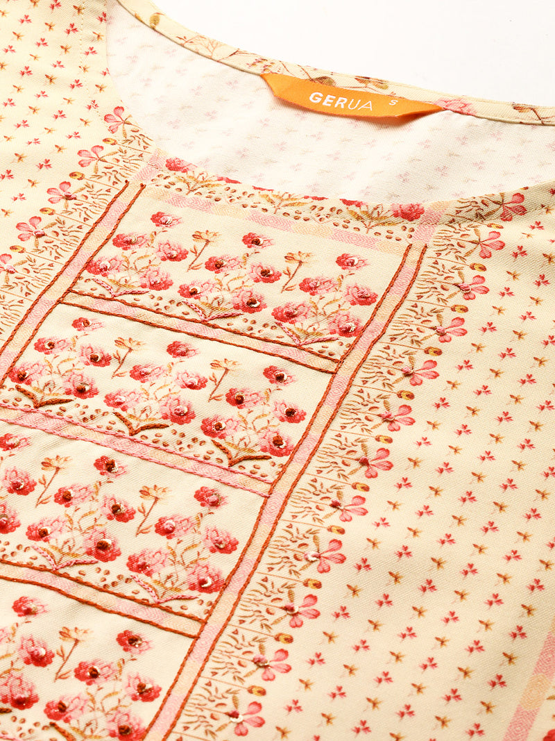 Yellow Printed Rayon Kurta