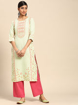 Sea Green Printed Rayon Kurta
