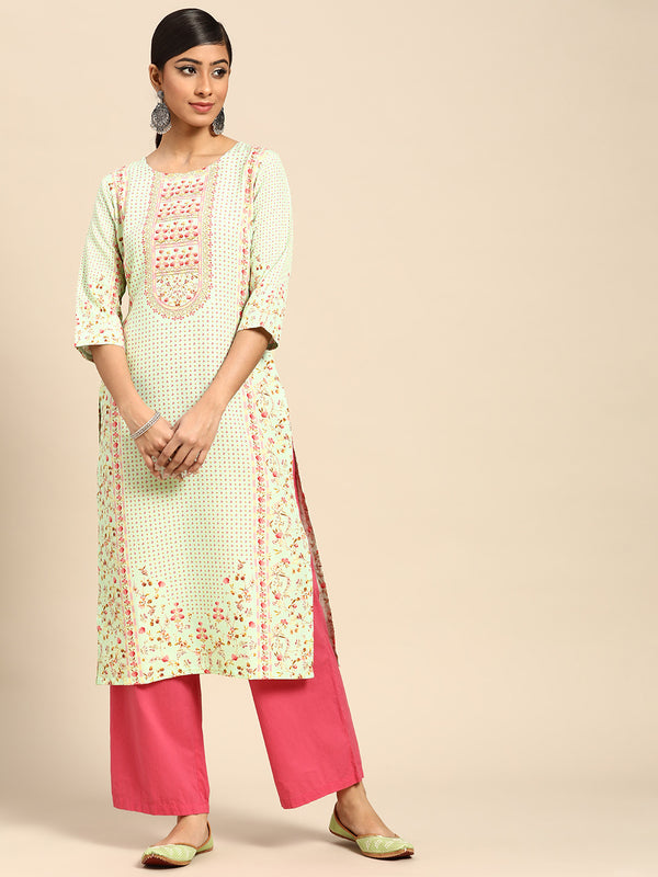 Sea Green Printed Rayon Kurta
