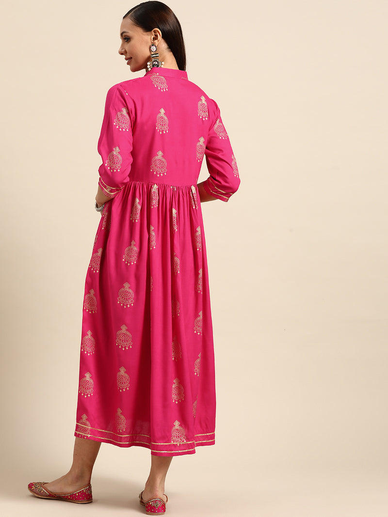 Pink Printed Rayon Dress