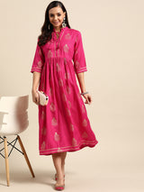 Pink Printed Rayon Dress
