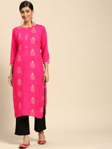 Pink Printed Rayon Kurta