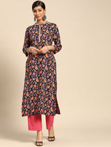 Black Printed Rayon Kurta