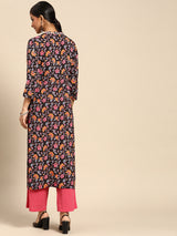 Black Printed Rayon Kurta