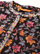 Black Printed Rayon Kurta