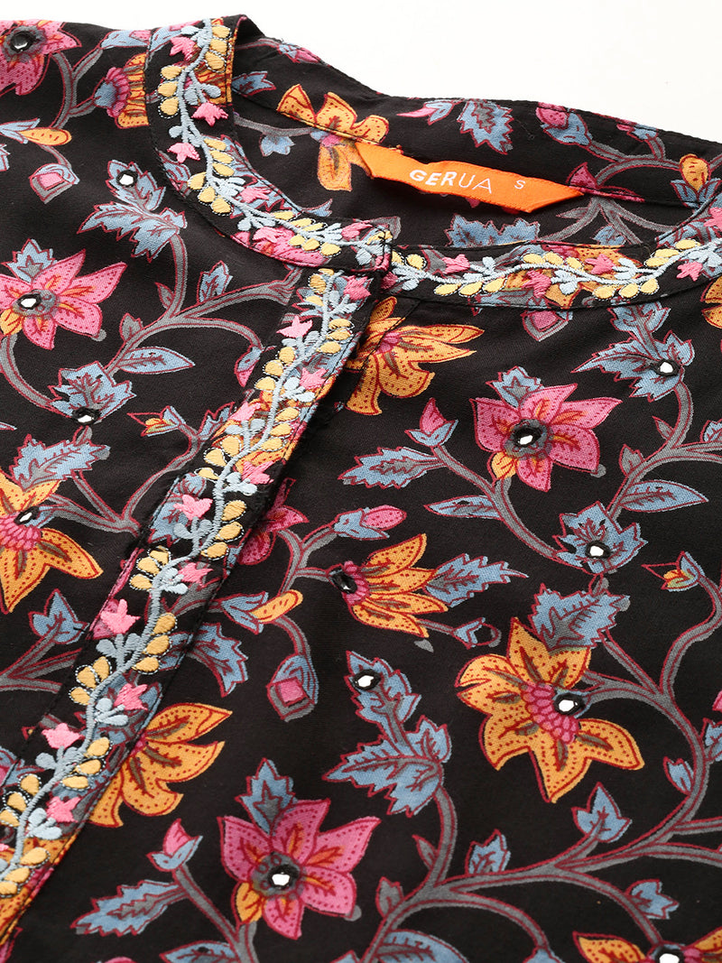 Black Printed Rayon Kurta