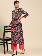 Black Printed Rayon Kurta