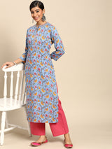 Blue Printed Rayon Kurta
