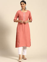 Peach Solid Rayon Kurta