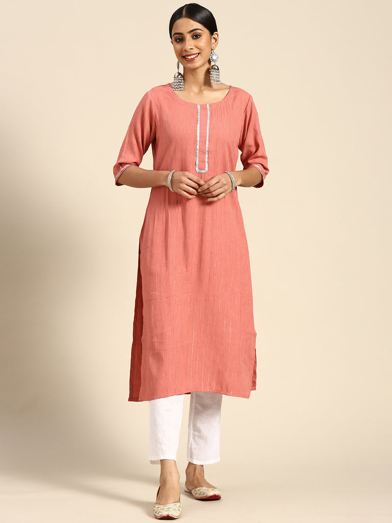 Peach Solid Rayon Kurta