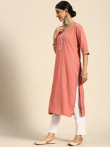 Peach Solid Rayon Kurta