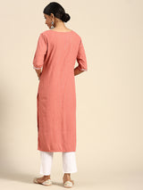 Peach Solid Rayon Kurta