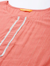 Peach Solid Rayon Kurta