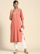 Peach Solid Rayon Kurta