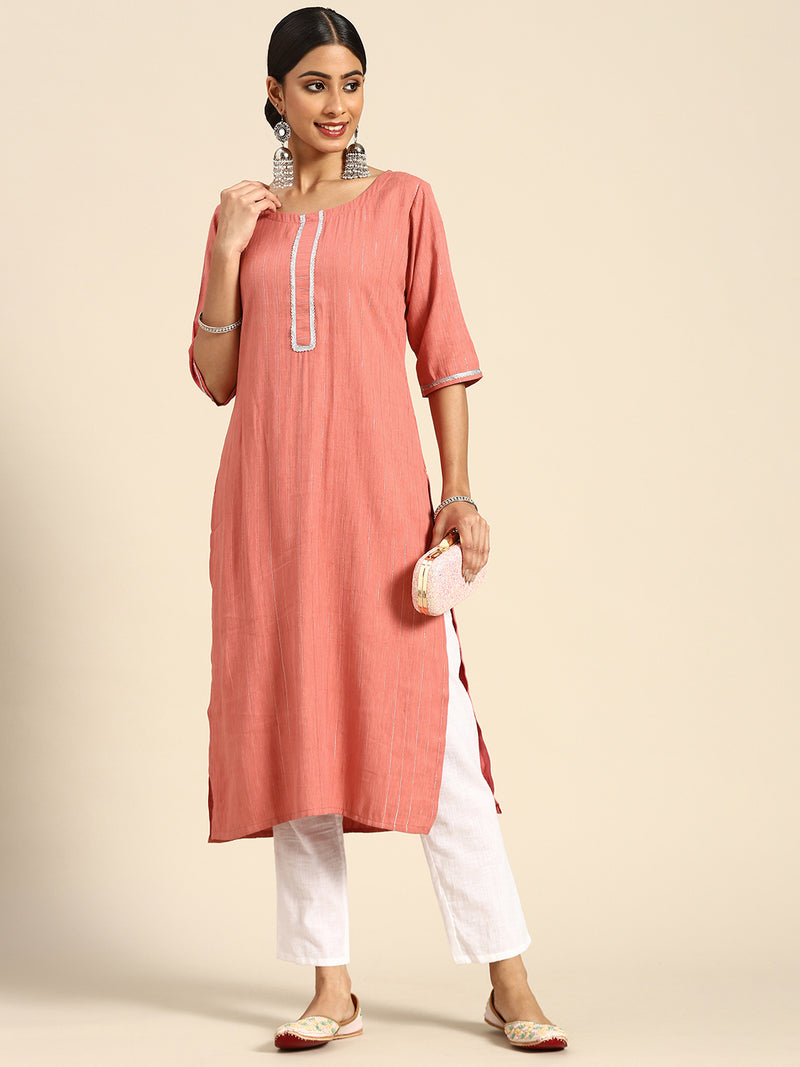 Peach Solid Rayon Kurta
