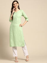 Green Printed Rayon Kurta