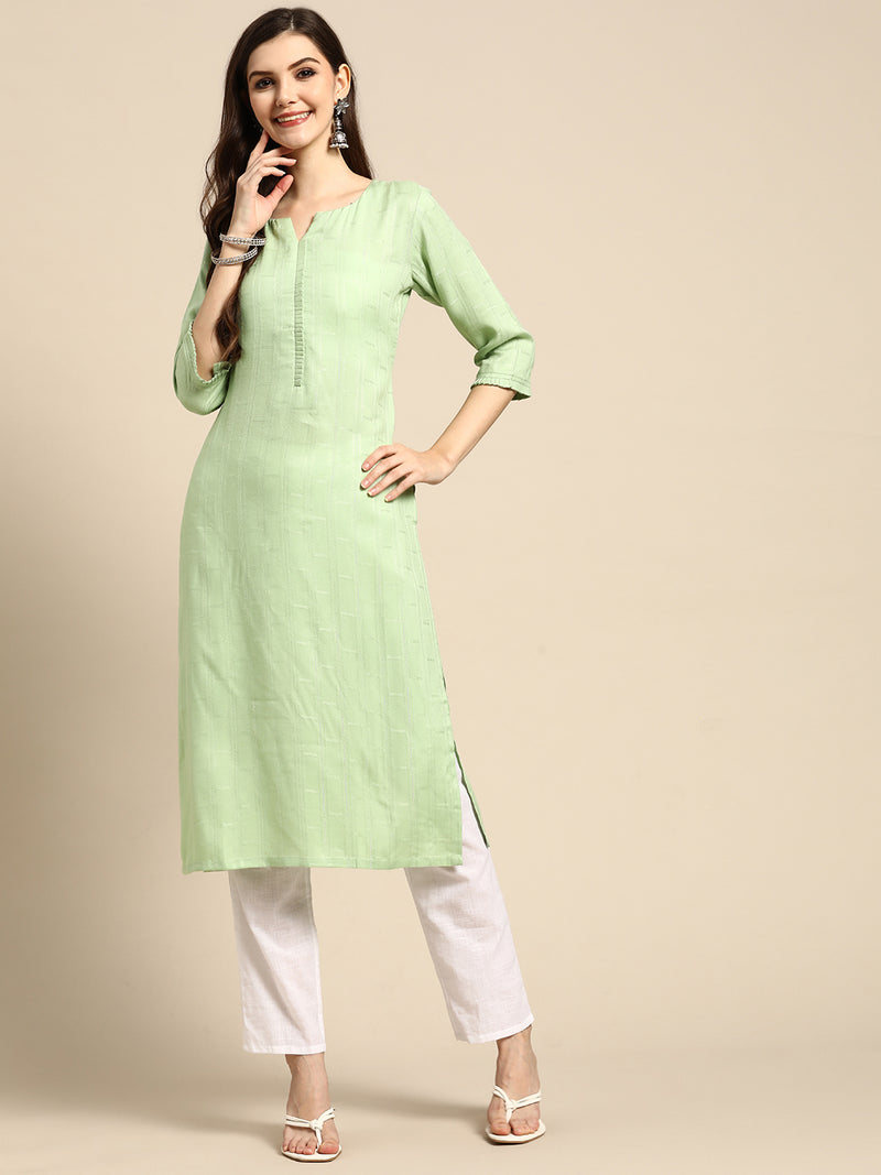 Green Printed Rayon Kurta