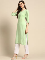 Green Printed Rayon Kurta