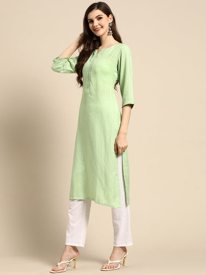 Green Printed Rayon Kurta
