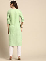 Green Printed Rayon Kurta