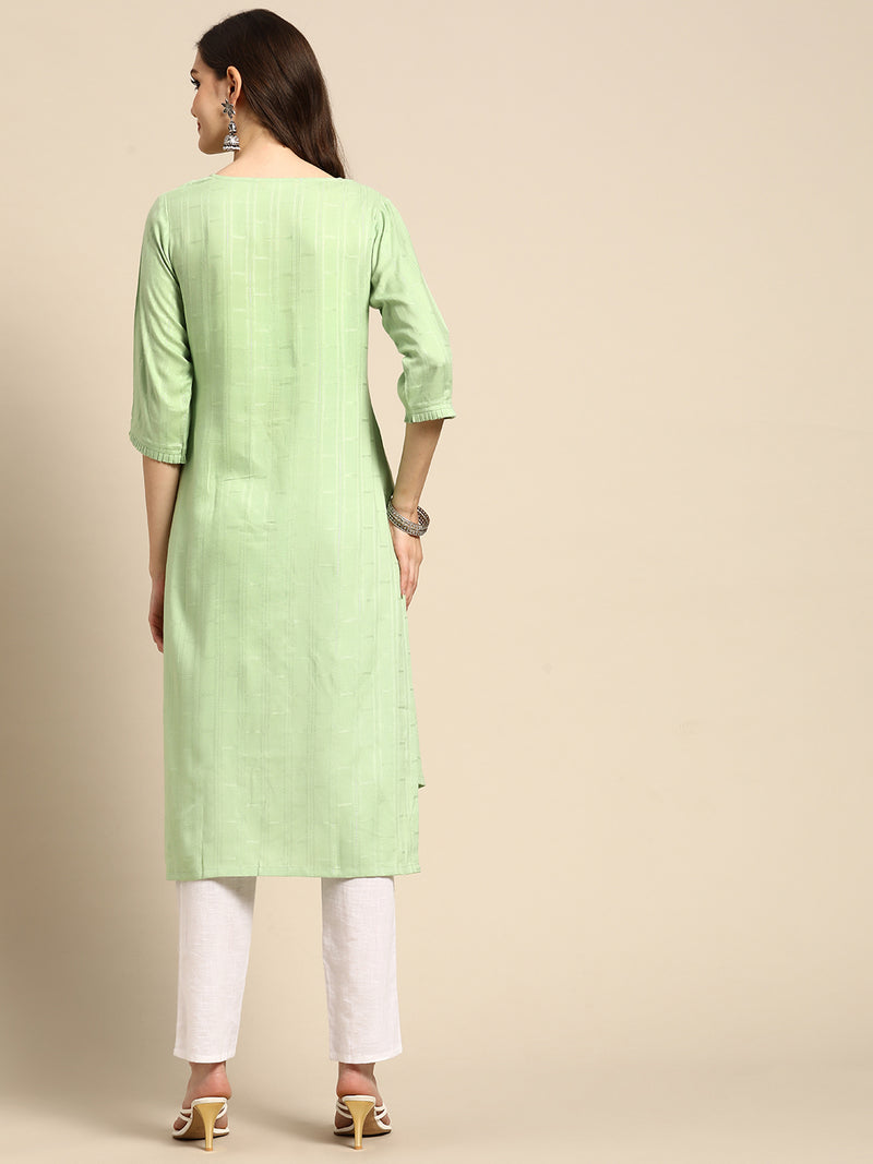 Green Printed Rayon Kurta