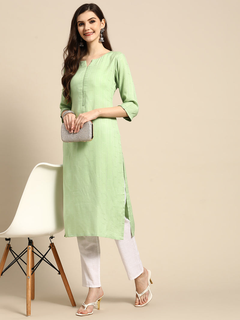 Green Printed Rayon Kurta