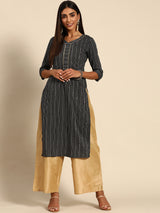 Black Striped Cotton Kurta