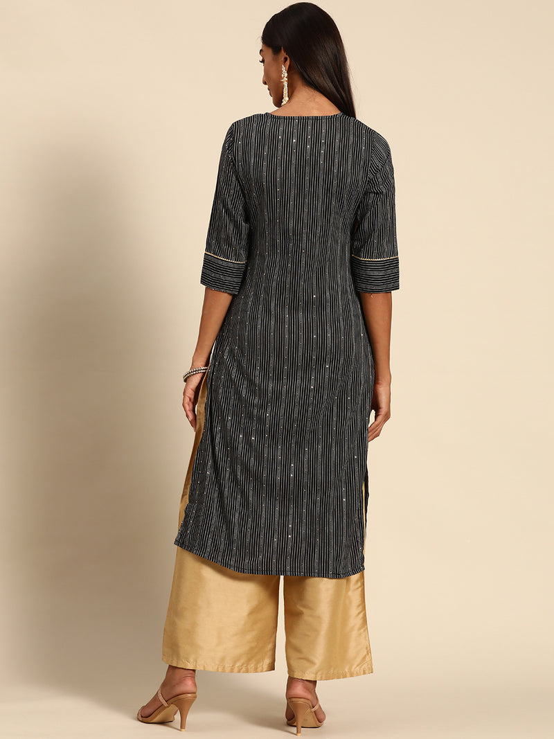 Black Striped Cotton Kurta