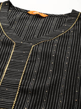 Black Striped Cotton Kurta