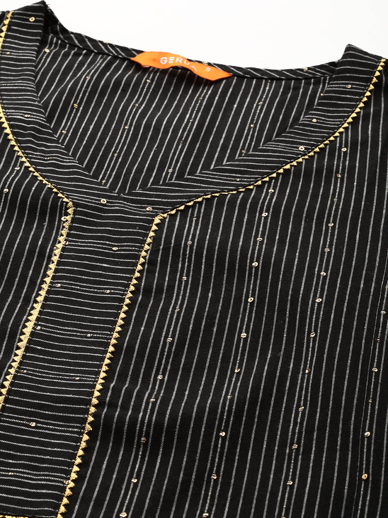 Black Striped Cotton Kurta