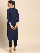 Navy Blue Yoke Design Rayon Kurta