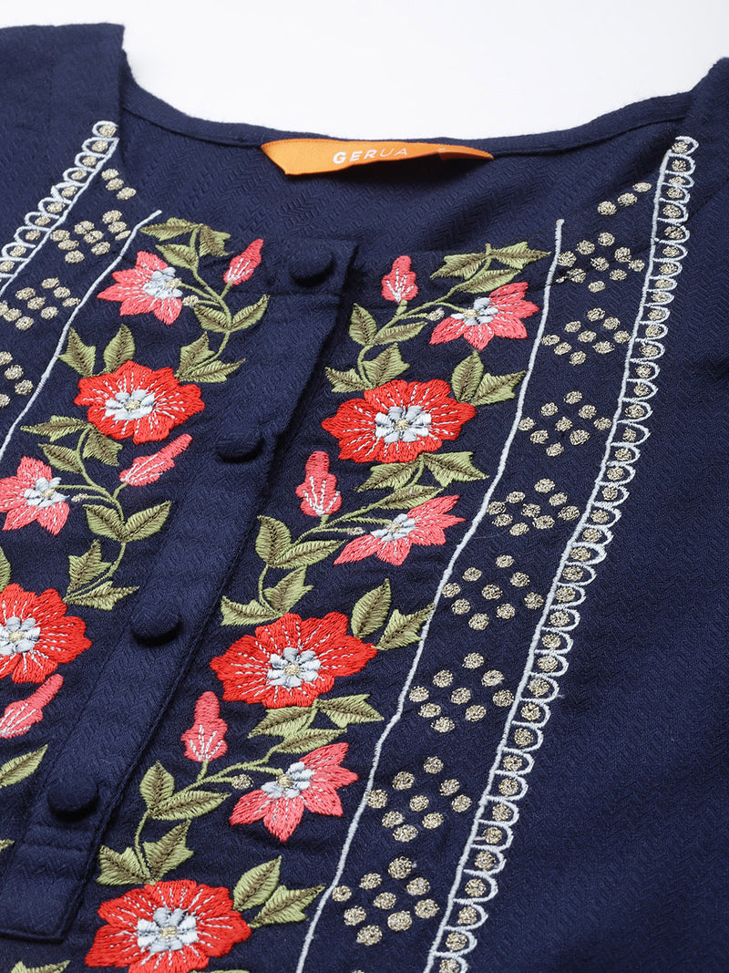 Navy Blue Yoke Design Rayon Kurta
