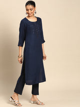 Navy Blue Yoke Design Rayon Kurta
