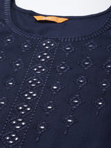 Navy Blue Yoke Design Rayon Kurta