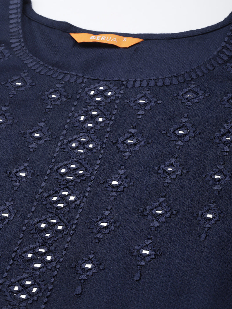 Navy Blue Yoke Design Rayon Kurta
