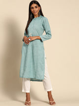 Green Solid Cotton Kurta