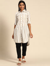 Beige Striped Cotton Kurta