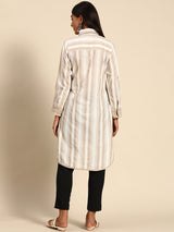 Beige Striped Cotton Kurta