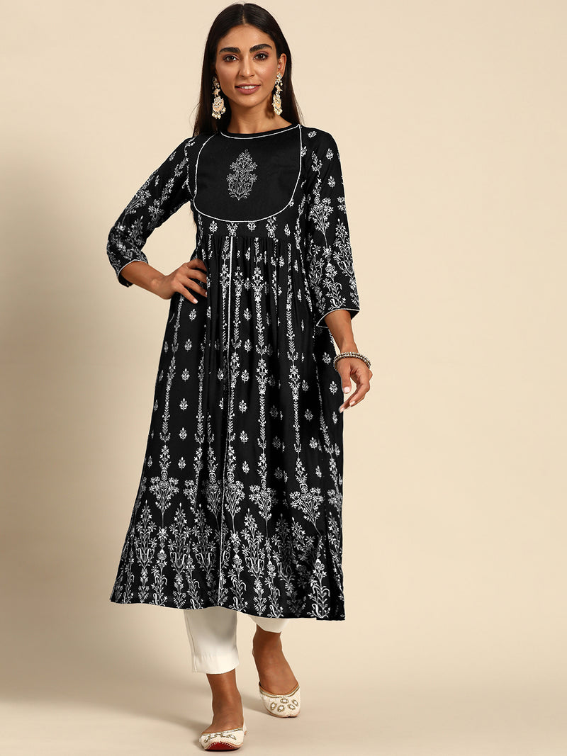 Black Yoke Design Rayon Kurta