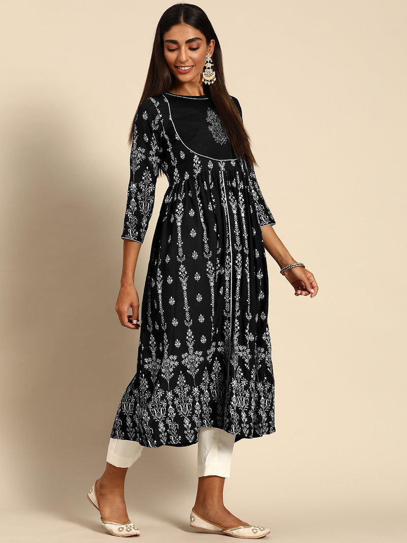 Black Yoke Design Rayon Kurta
