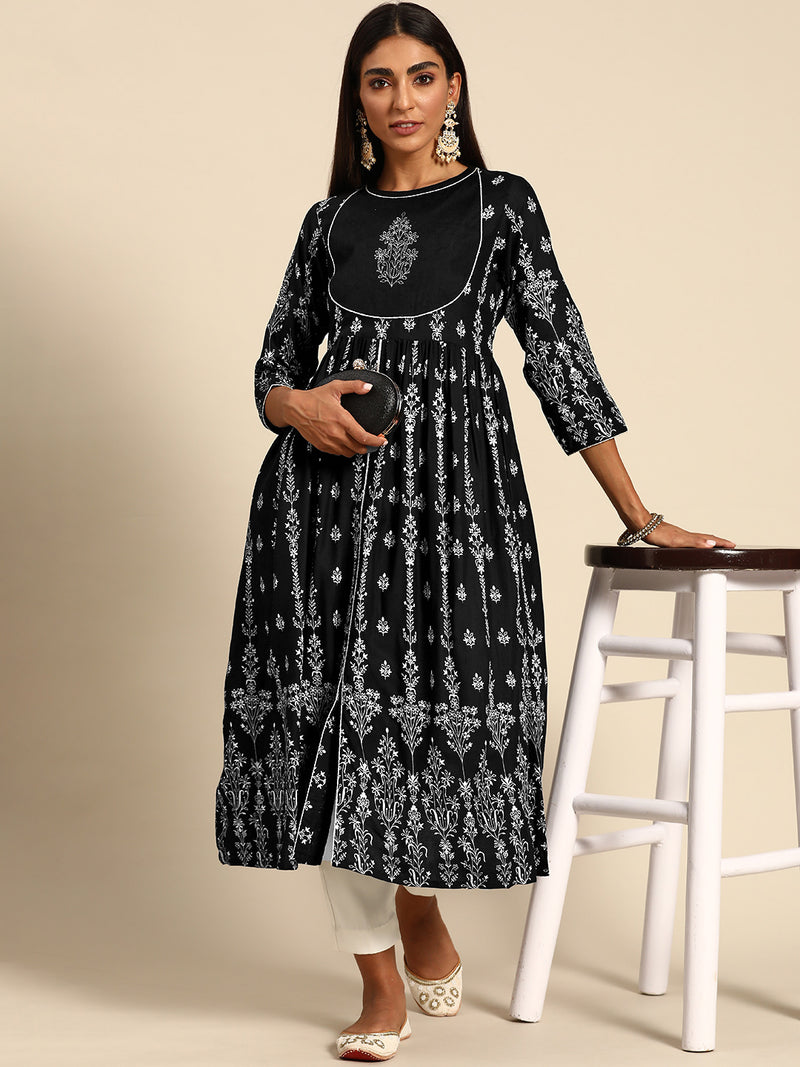 Black Yoke Design Rayon Kurta