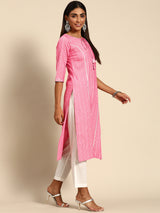 Pink Striped Cotton Kurta